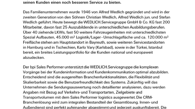 WEDLICH bewegt Services in der Logistik mit dem bpi Sales Performer logistics 