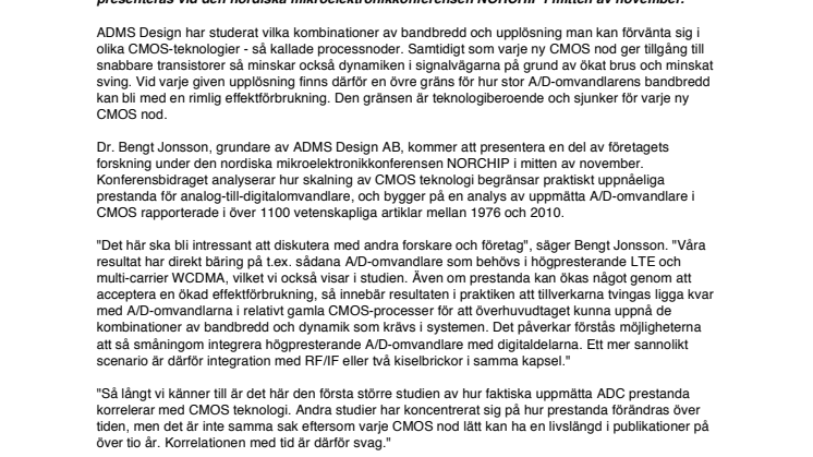Ny CMOS-teknologi begränsar högpresterande A/D-omvandlare för LTE and multi-carrier WCDMA