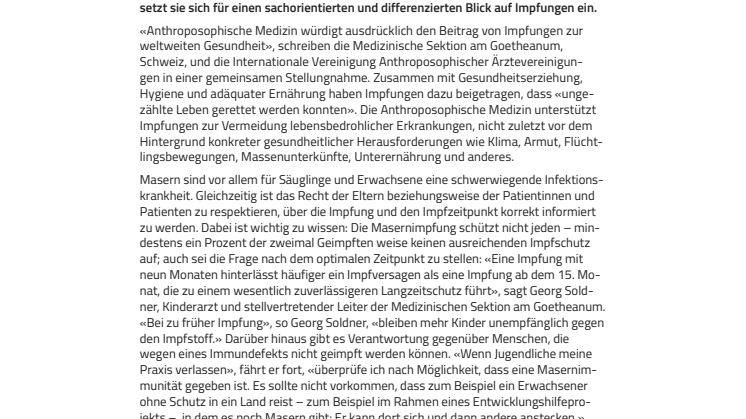Für einen sachorientierten Blick auf Impfungen. ​Stellungnahme der Anthroposophischen Medizin
