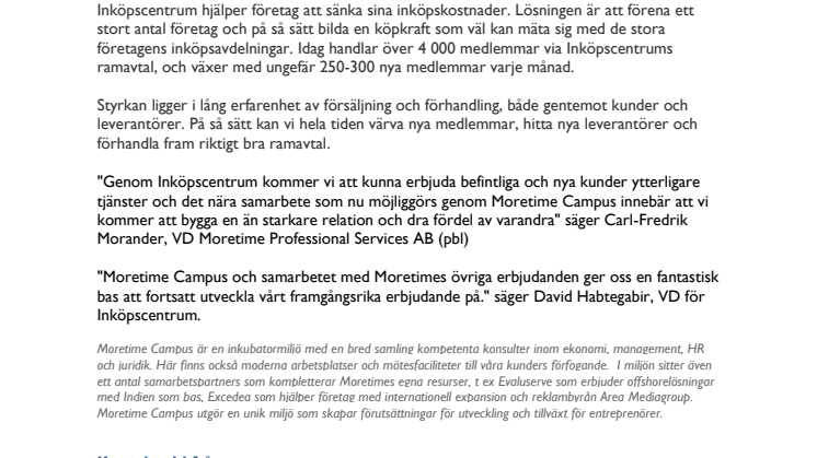 Inköpscentrum ansluter till Moretime Campus