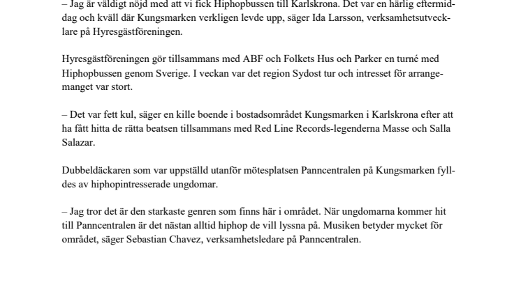 Hyresgästföreningen på turné med Hiphopbussen