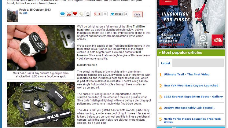 Silvas lampa Trail Speed Elite får fantastisk recension i UK-baserade Outdoors Magic