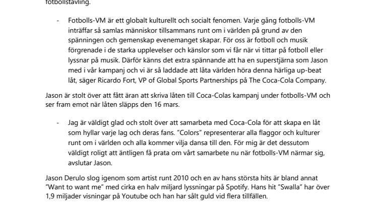 Jason Derulo skriver musik till Coca-Cola