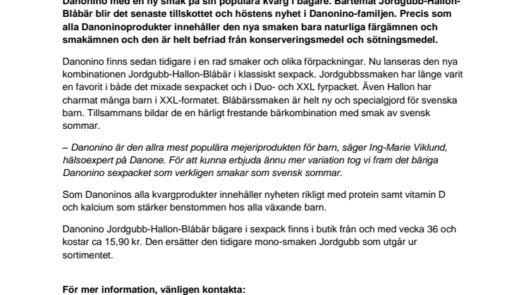 Bärigt för barnen med ny kalasgod höstnyhet!  – Danone lanserar Danonino Jordgubb-Hallon-Blåbär i klassiska bägare