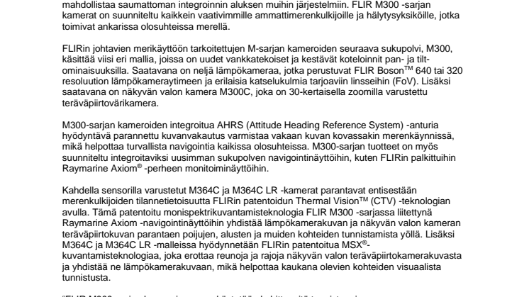 FLIR esittelee M300-sarjan kamerat merikäyttöön