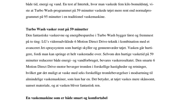 LG’S TURBO WASH VASKER MED TURBOFART  SÅ DU KAN BRUGE TIDEN PÅ NOGET ANDET