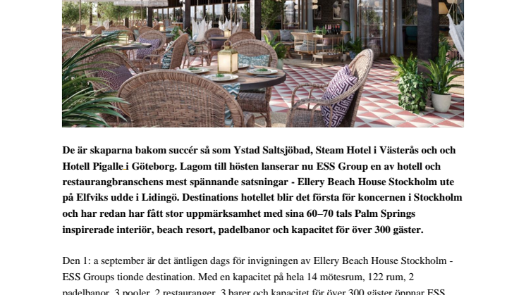 ESS GROUP väljer HOSS Agency som PR-byrå för Ellery Beach House Stockholm