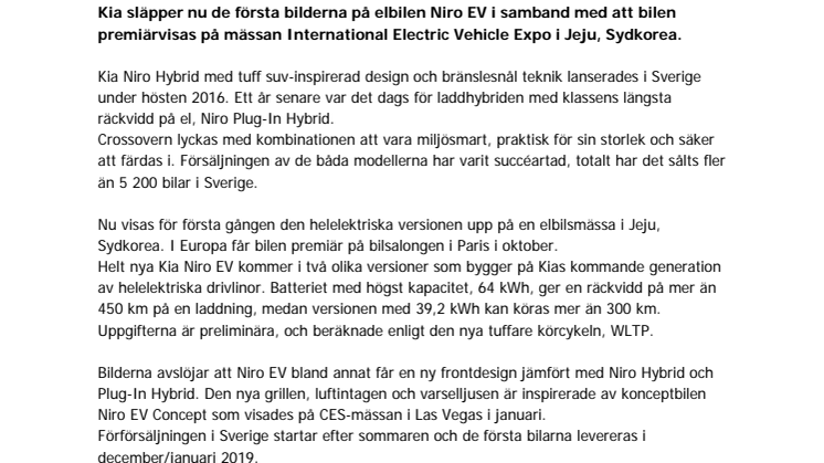 Första bilderna på elbilen Kia Niro EV