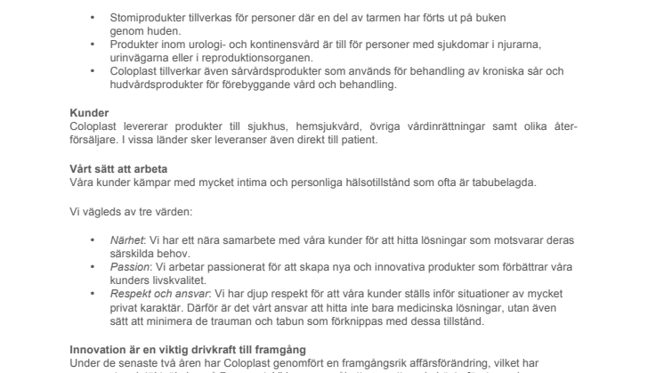 Bakgrundsinformation - Om Coloplast