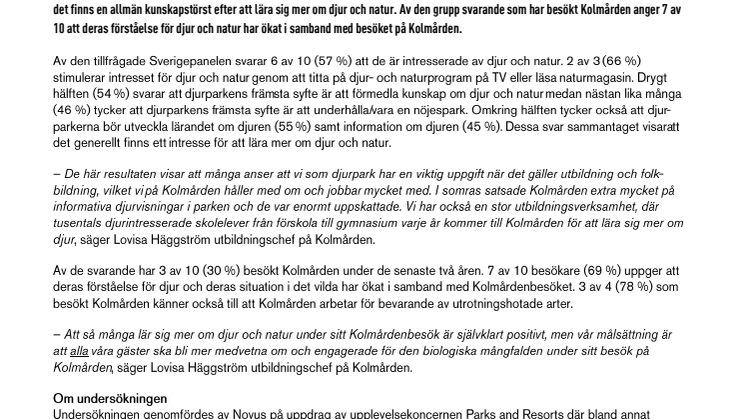 Kolmårdenbesöket leder till ökad förståelse för djur 