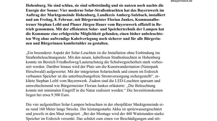 Sonnenstrom für Hohenburgs Straßen 