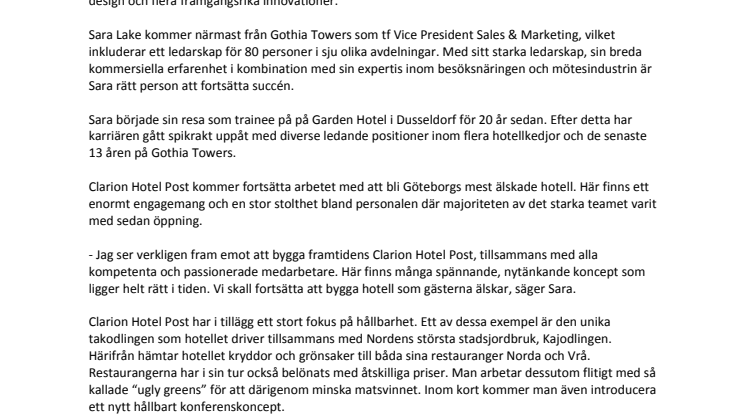 CLARIONS FLAGGSKEPP FORTSÄTTER SUCCÉSAGAN - STORSATSAR MED HANDPLOCKAD HOTELLDIREKTÖR