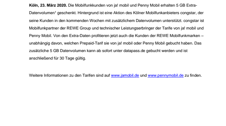 Kostenloser Datenpass für alle Prepaid-Tarife der REWE Marken
