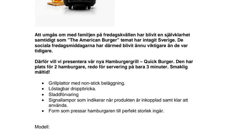 OBH Nordica Quick Burger – För snabbt och perfekt grillade hamburgare