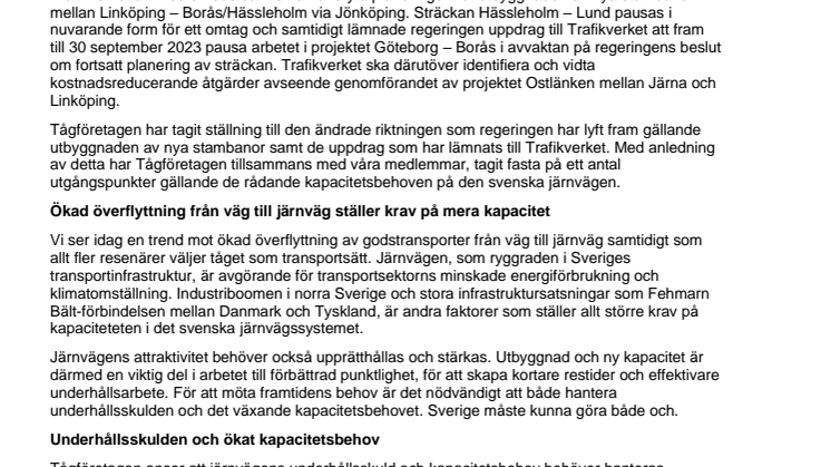 Ett högkapacitetsnät för järnvägen - Tågföretagens ställningstagande