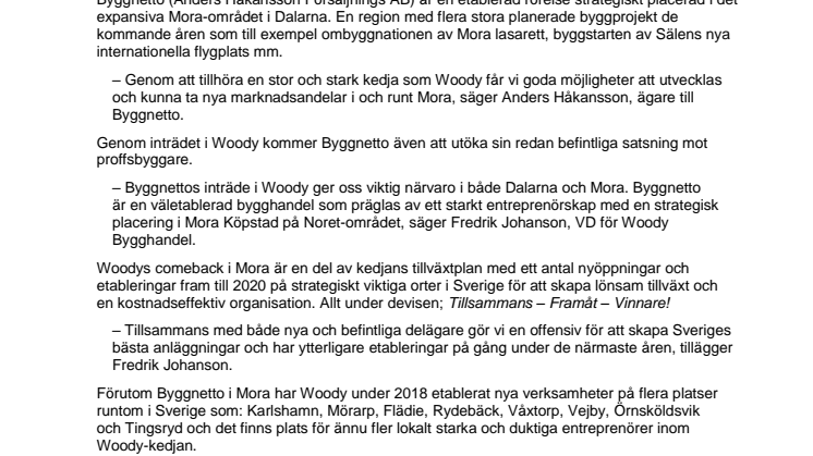 Woody Bygghandel gör stark comeback i Mora!