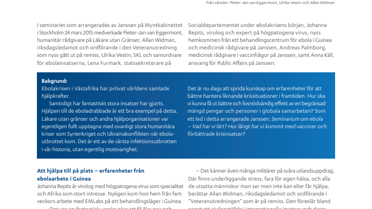 Seminarium om Ebola - Vad har vi lärt? Hur långt har vi kommit med vacciner och förbättrade krisinsatser?