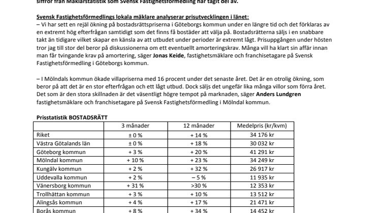 Stegrande priser på bostäder i Västra Götaland 