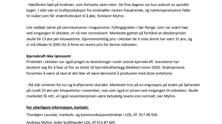 Kraftig økning i strømprisen i oktober