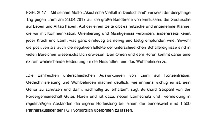 Die Fördergemeinschaft Gutes Hören informiert zum Tag gegen Lärm 2017: Ohren schützen und Hörtest machen!