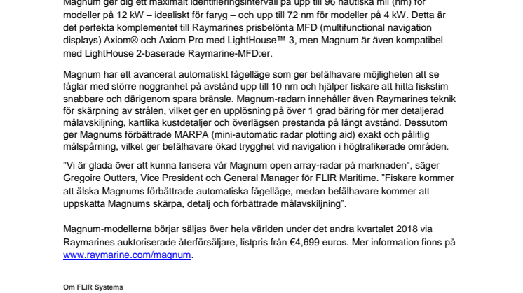 Raymarine: FLIR introducerar Raymarine Magnum High-Performance Marine Radar