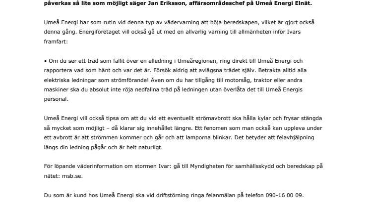Stormen Ivar är på väg – Umeå Energis medarbetare är beredda!