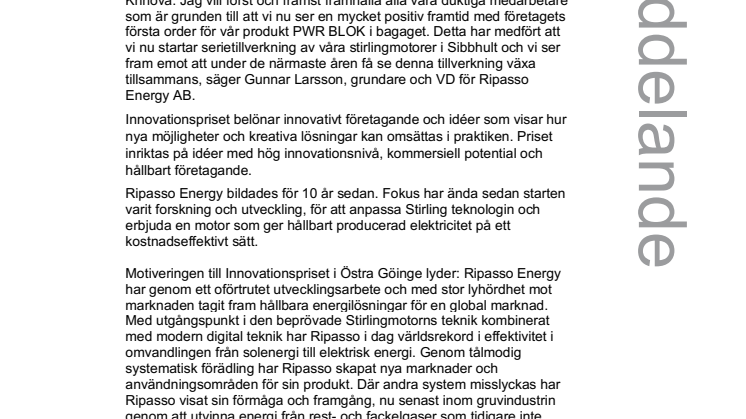 Ripasso vinnare av Innovationspriset i Östra Göinge