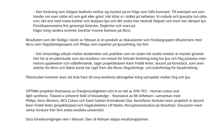 Alcro samarbetar med Konstfack i forskning om färg och ljus 
