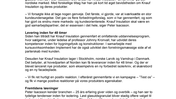 Knauf Insulations Peter Isacsson af sit første år som Nordisk chef – og om fremtiden