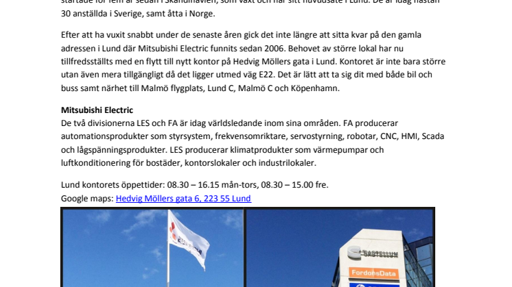 Mitsubishi Electric Lund till nya lokaler
