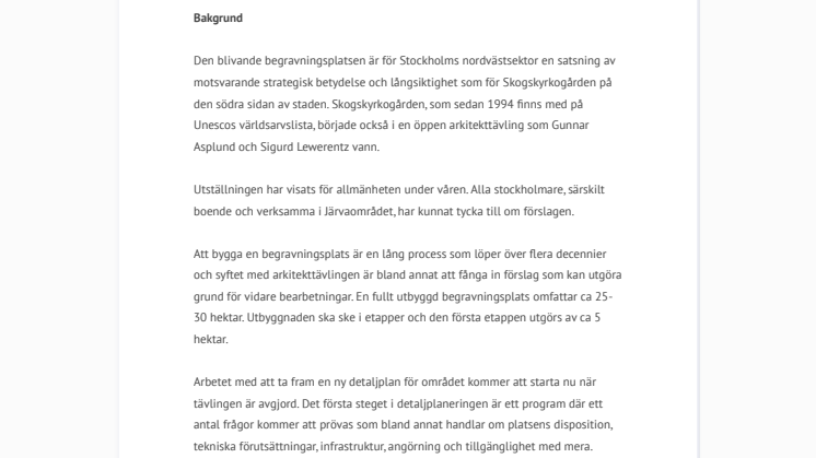 Öarna - det vinnande arkitektbidraget för ny begravningsplats - pressmeddelande (M)