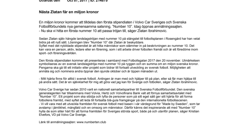 Nästa Zlatan får en miljon kronor