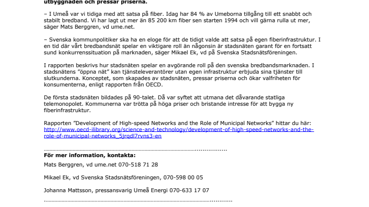 Kommunala satsningar bakom svensk bredbandssuccé