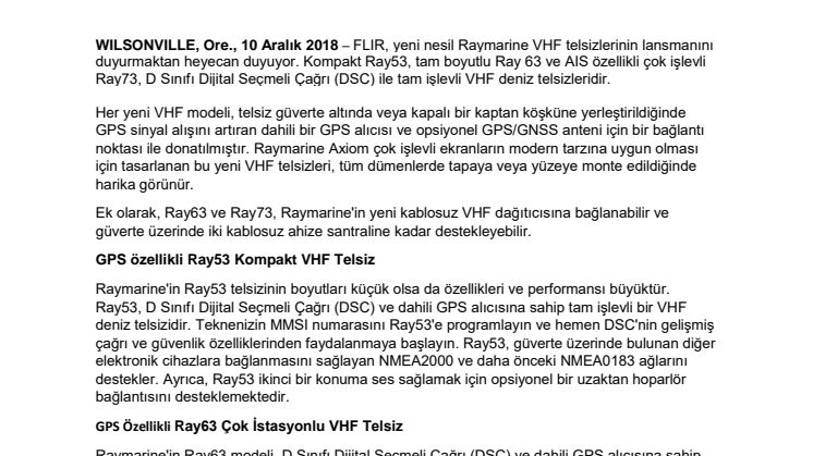 FLIR, Yeni Nesil Raymarine VHF Telsizlerinin Lansmanını Yapıyo