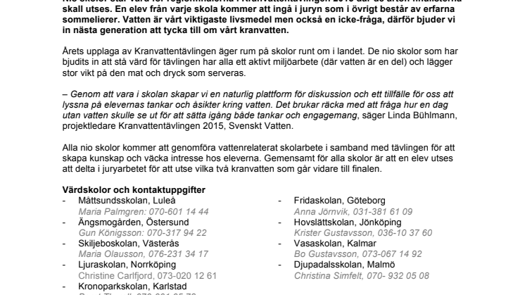 Skolor tar del i arbetet att utse Sveriges godaste kranvatten! Vi besöker Luleå, Östersund, Västerås, Norrköping, Karlstad, Göteborg, Jönköping, Kalmar och Malmö