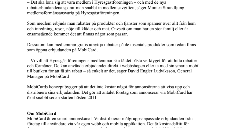 Hyresgästföreningens medlemmar sparar pengar med MobiCard