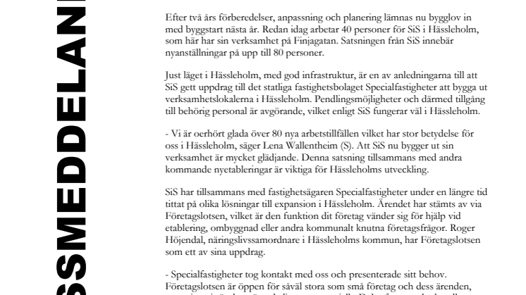 SiS skapar 80 nya jobb i Hässleholm