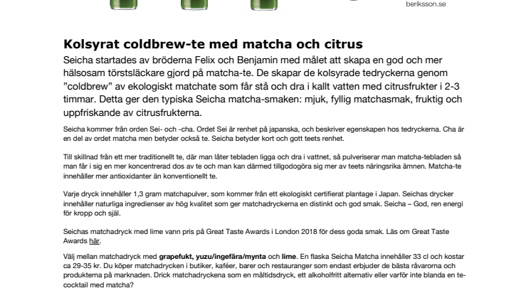 Kolsyrad coldbrew med matcha och citrus