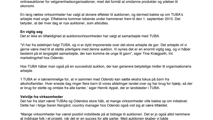 TUBA og Odendo går sammen om velgørenhedsauktion