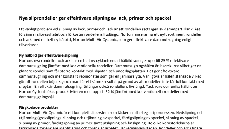 Nya sliprondeller ger effektivare slipning av lack, primer och spackel