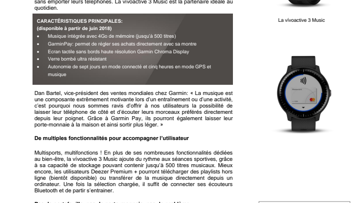 Nouvelle vívoactive 3 Music:  sports, musique et paiement sans contact au poignet