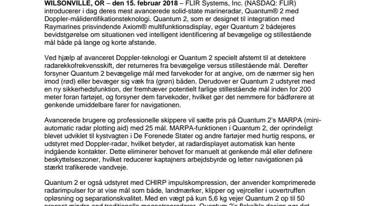 Raymarine: FLIR introducerer Raymarine Quantum 2 CHIRP Radar med Doppler-teknologi 