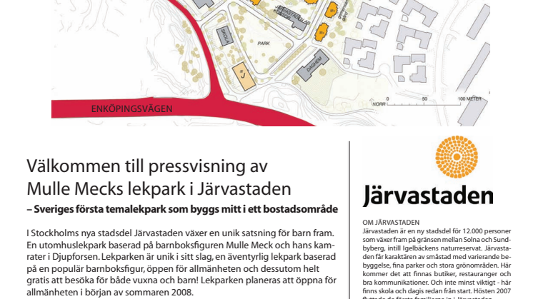 Välkommen till pressvisning av Mulle Mecks lekpark i Järvastaden Sveriges första temalekpark som byggs mitt i ett bostadsområde