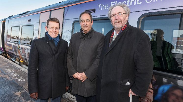 Andy Street, Mayor of the West Midlands; Jan Chaudhry-van der Velde, MD of West Midlands Trains; Cllr Roger Lawrence, Chair of West Midlands Rail