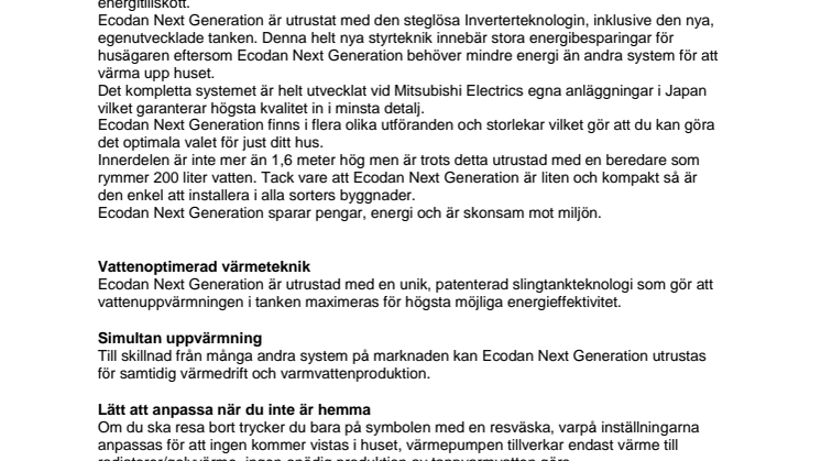 Mitsubishi Electric lanserar framtidens värmepump - Ecodan Next Generation