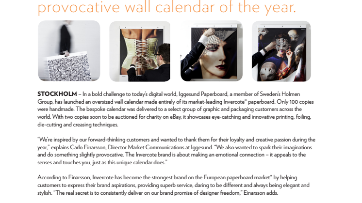 Iggesund Paperboard teams with Open Communications to create most provocative wall calendar of the year