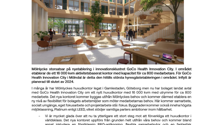 Pressmeddelande_Mölnlycke etablerar huvudkontor i life science-klustret GoCo Health Innovation City.pdf