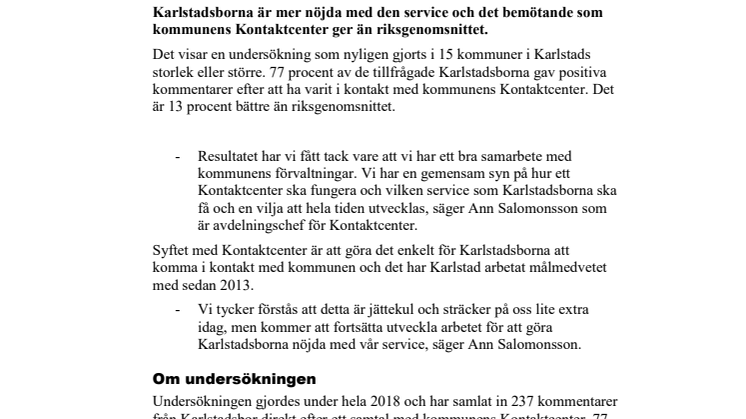 Karlstadsborna nöjda med kommunens Kontaktcenter 