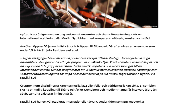 Musik i Syd presenterar ny internationell talangutveckling