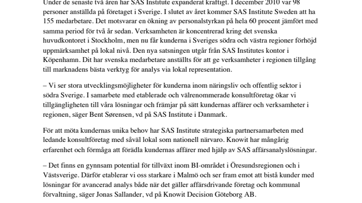SAS Institute satsar på södra Sverige